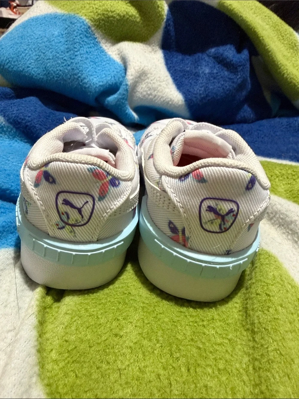 Puma White Kids Sneakers with Multicolor Butterfly Detail